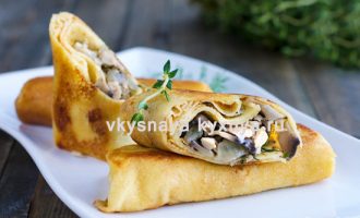 Блины фаршированные курицей и грибами